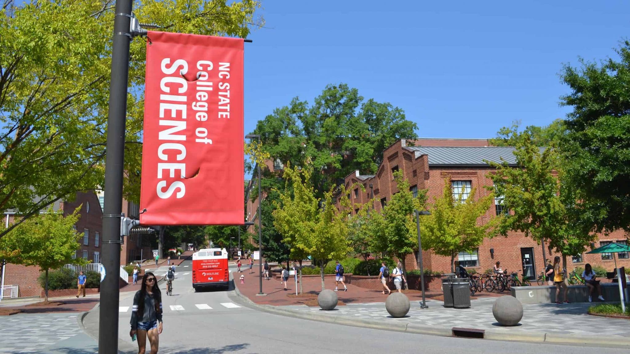 College of Sciences banner outside SAS Hall on NC State's campus