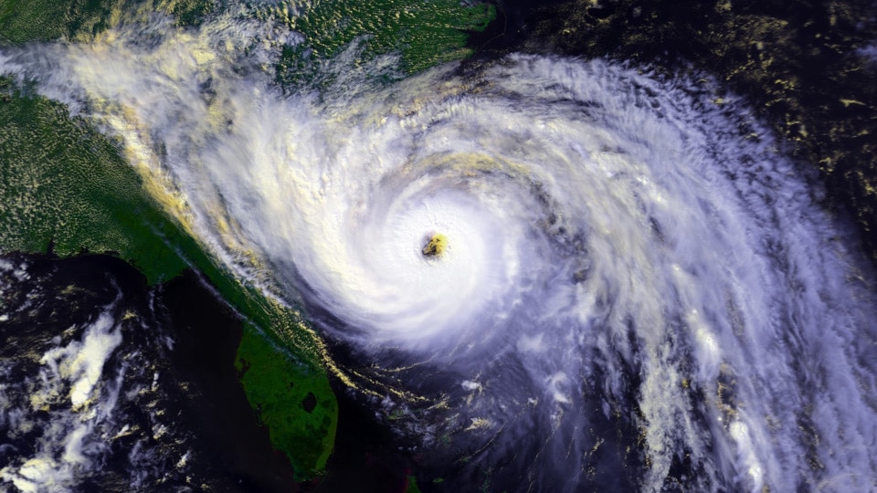A satellite image of Hurricane Hugo