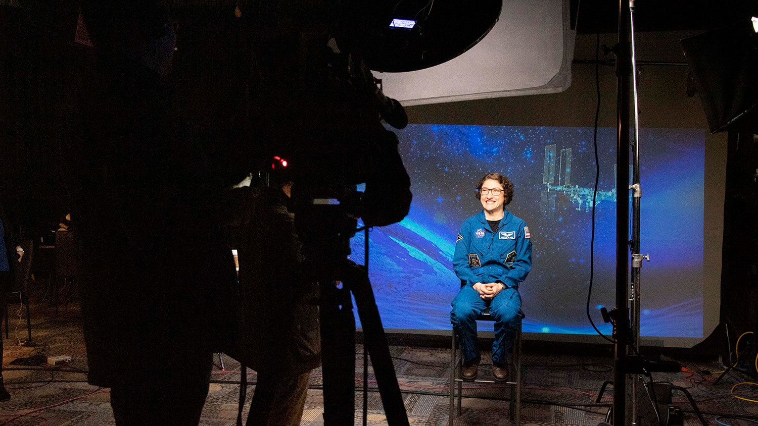 Astronaut Christina Koch gives a press conference