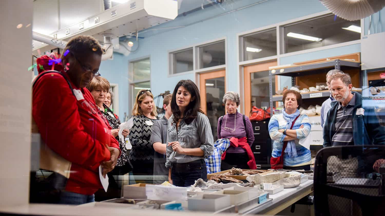 Lindsay Zanno leads a tour of her paleontology lab at the North Carolina Museum of Natural Sciences