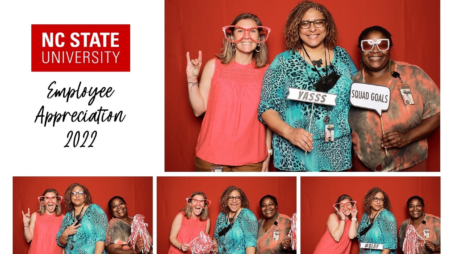A group of NC State employees took pictures in a photo booth during a Staff and Faculty Appreciation Event on May 2.