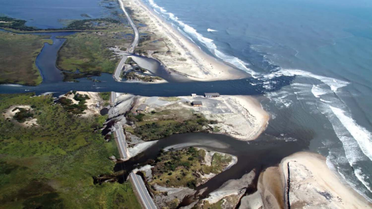 Inlets carved into northern Hatteras Island by Hurricane Irene in 2011.