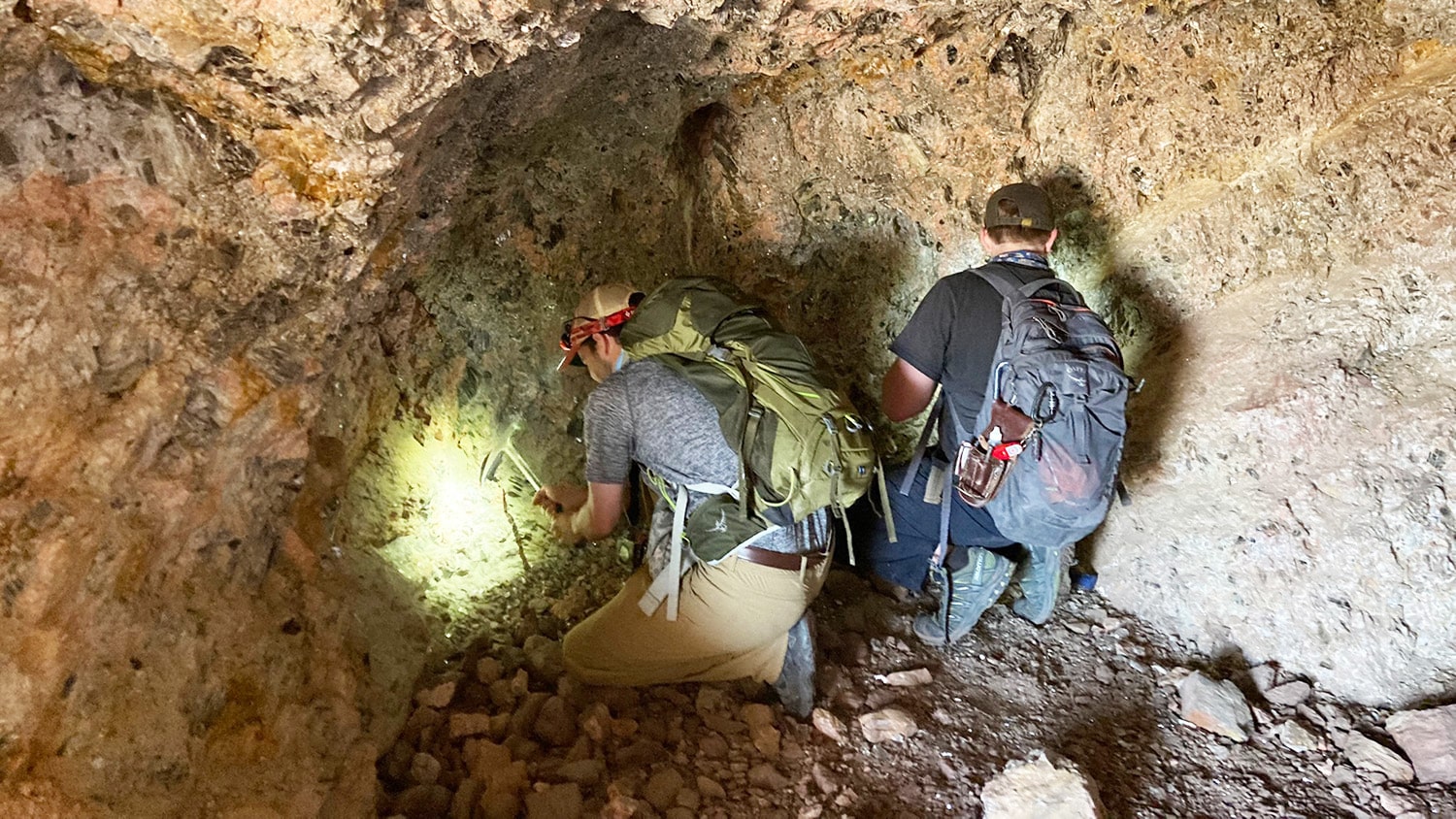 Two MEA465 students explore an inactive mine in New Mexico