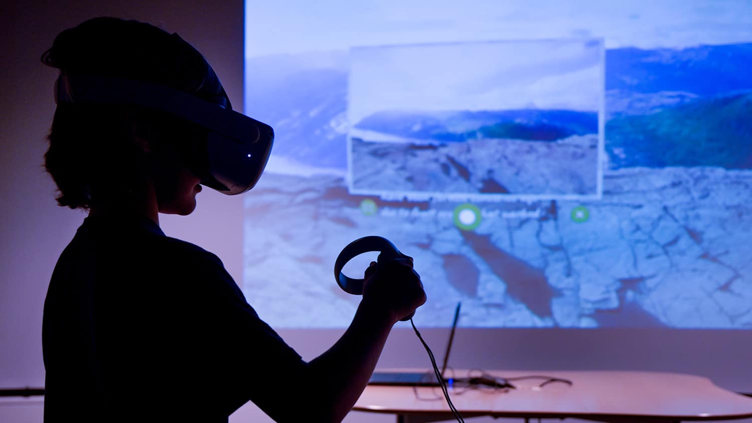 A child wears a virtual reality headset