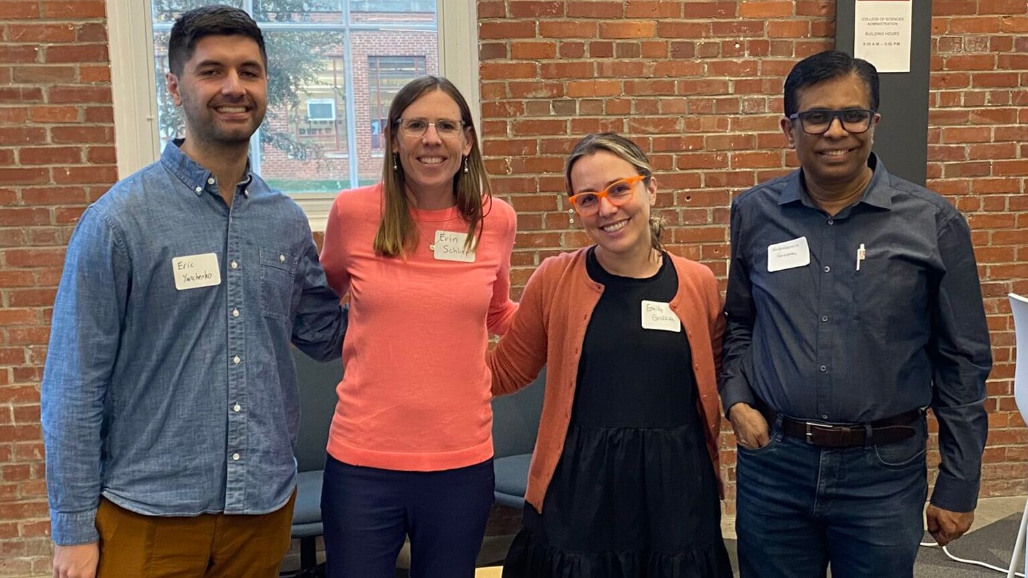 Graduate student Eric Yanchenko, Associate Professor Erin Schliep, Associate Professor of the Practice Emily Griffith and Goodnight Distinguished Professor Subhashis Ghoshal from the Department of Statistics