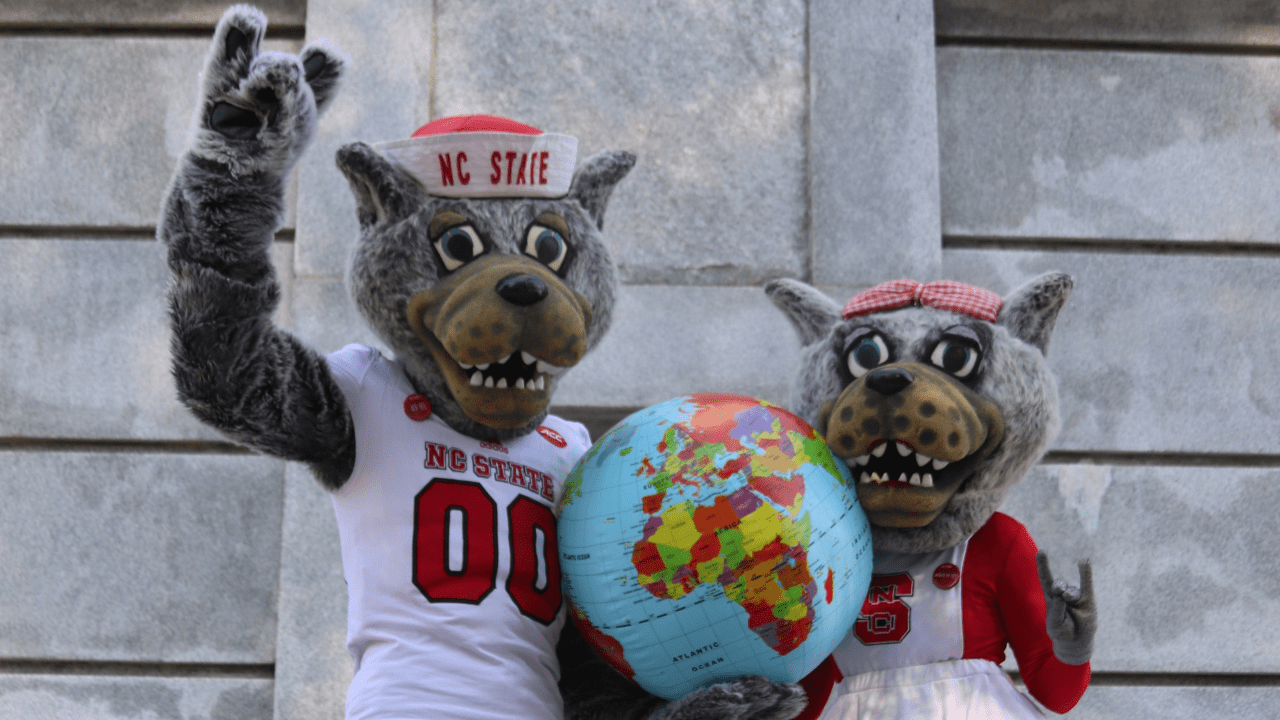 Mr and Ms Wuf with a globe