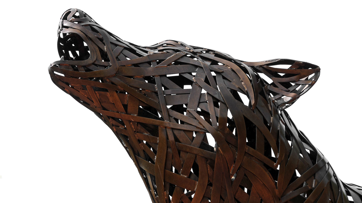 close-up of wolf statue