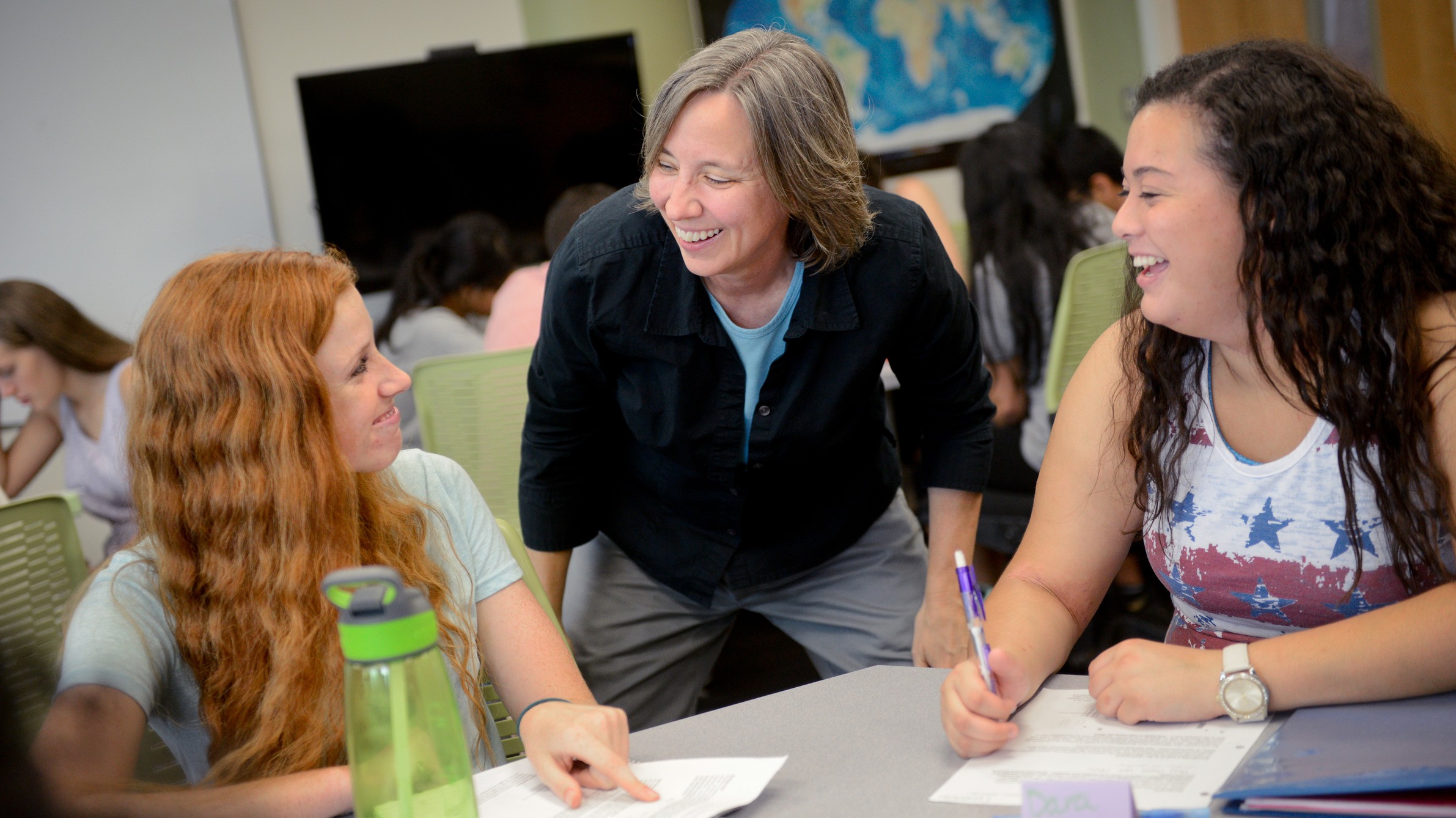 Professor helping first-year students