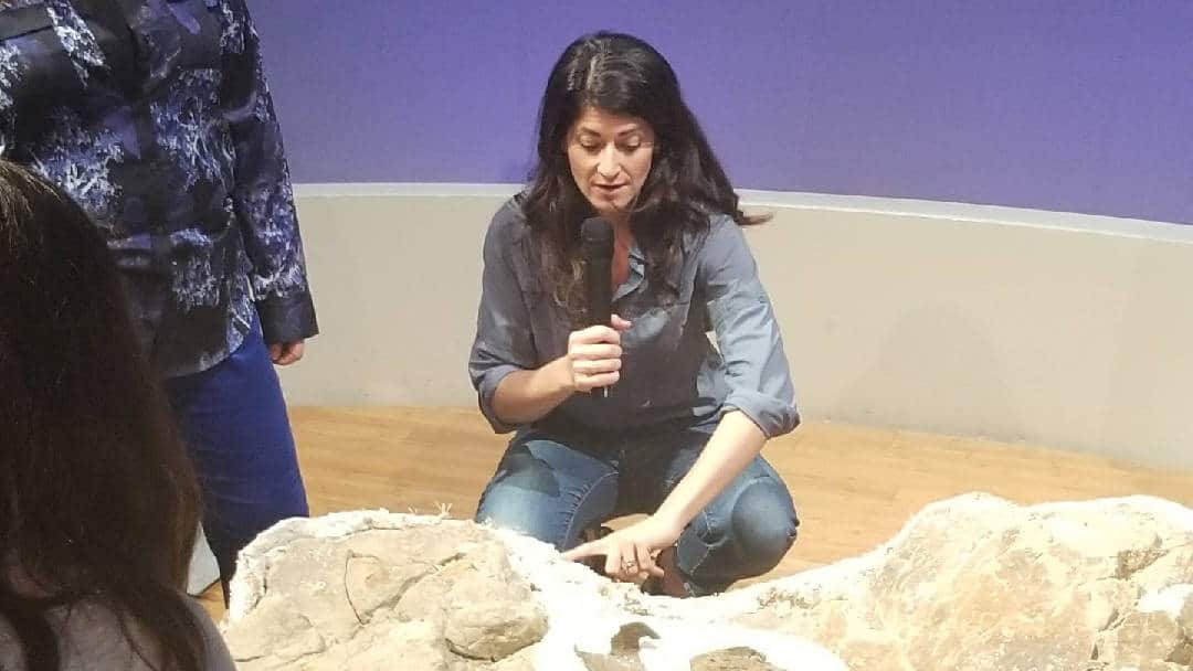Lindsay Zanno shows off a rare dinosaur egg find at a recent event